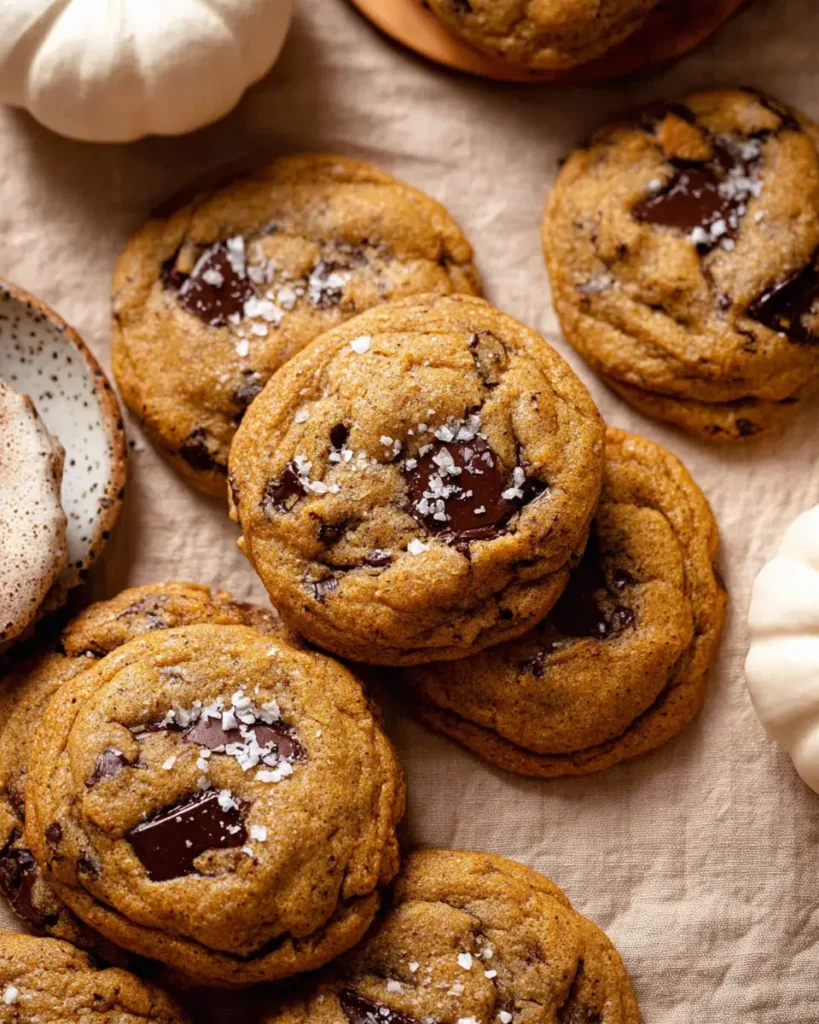 Chewy Pumpkin Chocolate Chip Cookies with Flaky Salt