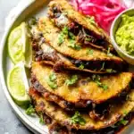 Crispy black bean tacos served with creamy guacamole and zesty pickled onions on a rustic plate for a delicious vegetarian dinner