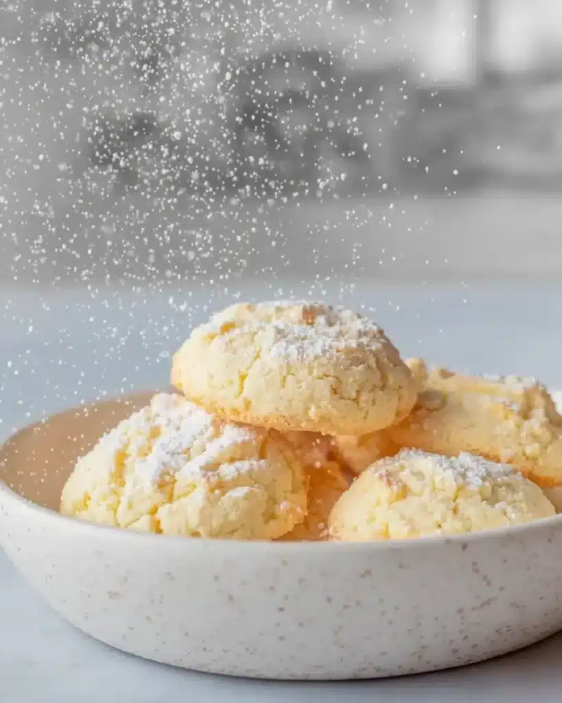 Keto Cream Cheese Cookies with Falling Powdered Sweetener – Cozy & Low-Carb Treat