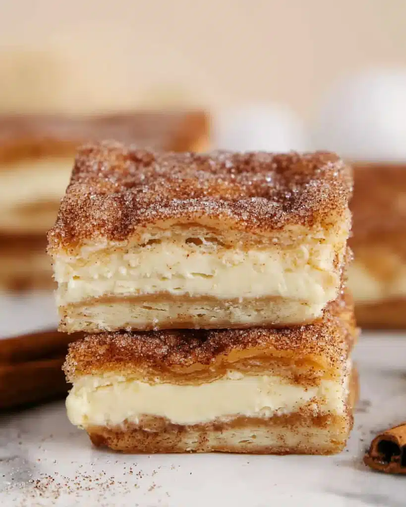 Churro cheesecake bars with cinnamon sugar crust and creamy filling