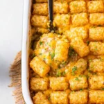 Easy Tater Tot Casserole with golden crispy tots and melted cheese