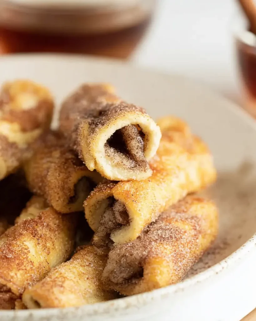 Close-up of cinnamon-sugar French toast rollups with creamy swirl filling