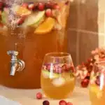 Close-up of caramel apple punch with fruit and sugared cranberries