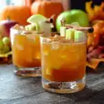 Caramel vodka apple cider cocktail with cinnamon and apple garnish
