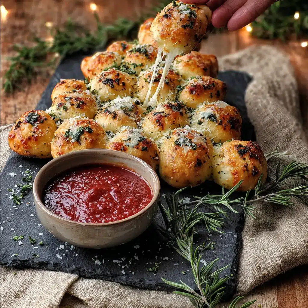 Cheesy Christmas tree bread with marinara dipping sauce