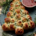 Cheesy Christmas tree pull-apart bread with herbs and marinara dip