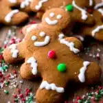 Decorated gingerbread cookies with icing and festive sprinkles