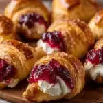 Golden, flaky Thanksgiving crescent rolls stuffed with cream cheese and topped with cranberry sauce—crispy, creamy, and irresistibly festive.
