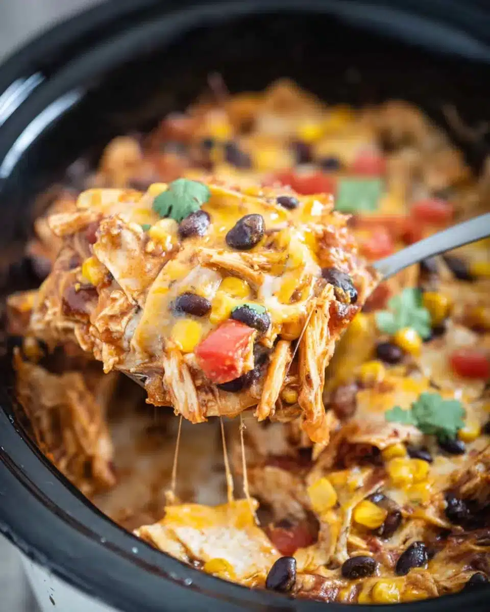 Crockpot Chicken Enchilada Casserole | Easy Slow Cooker Dinner