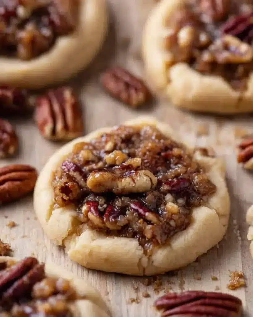Crumbl pecan pie cookie with gooey caramelized pecan topping