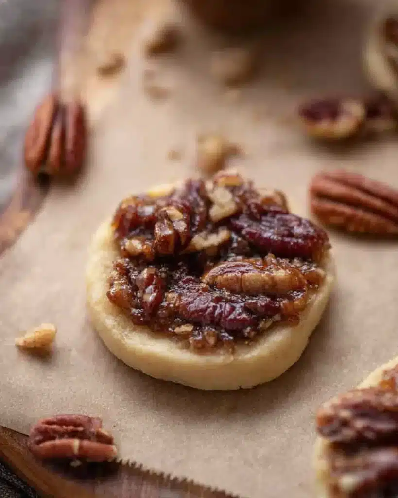 Single Crumbl pecan pie cookie with glossy caramel pecan topping