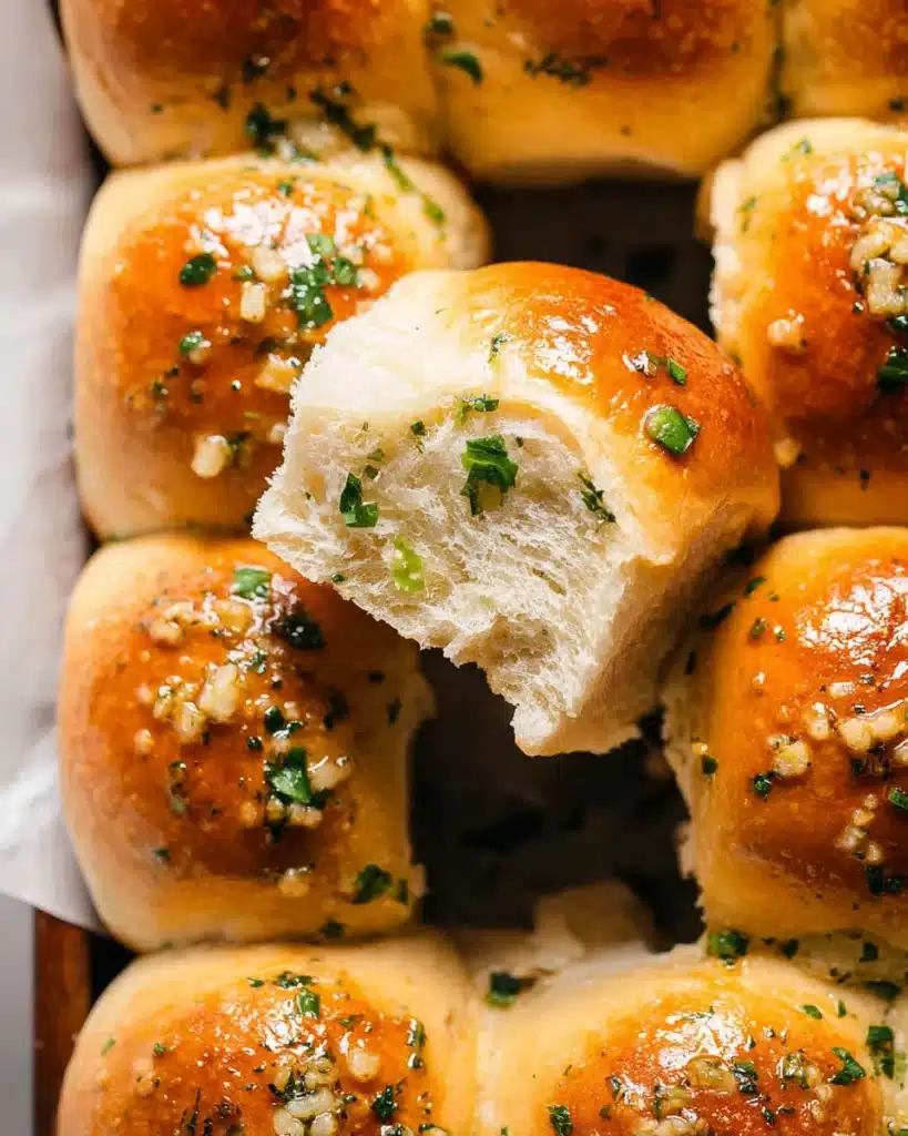 Golden garlic bread rolls with parsley and butter topping