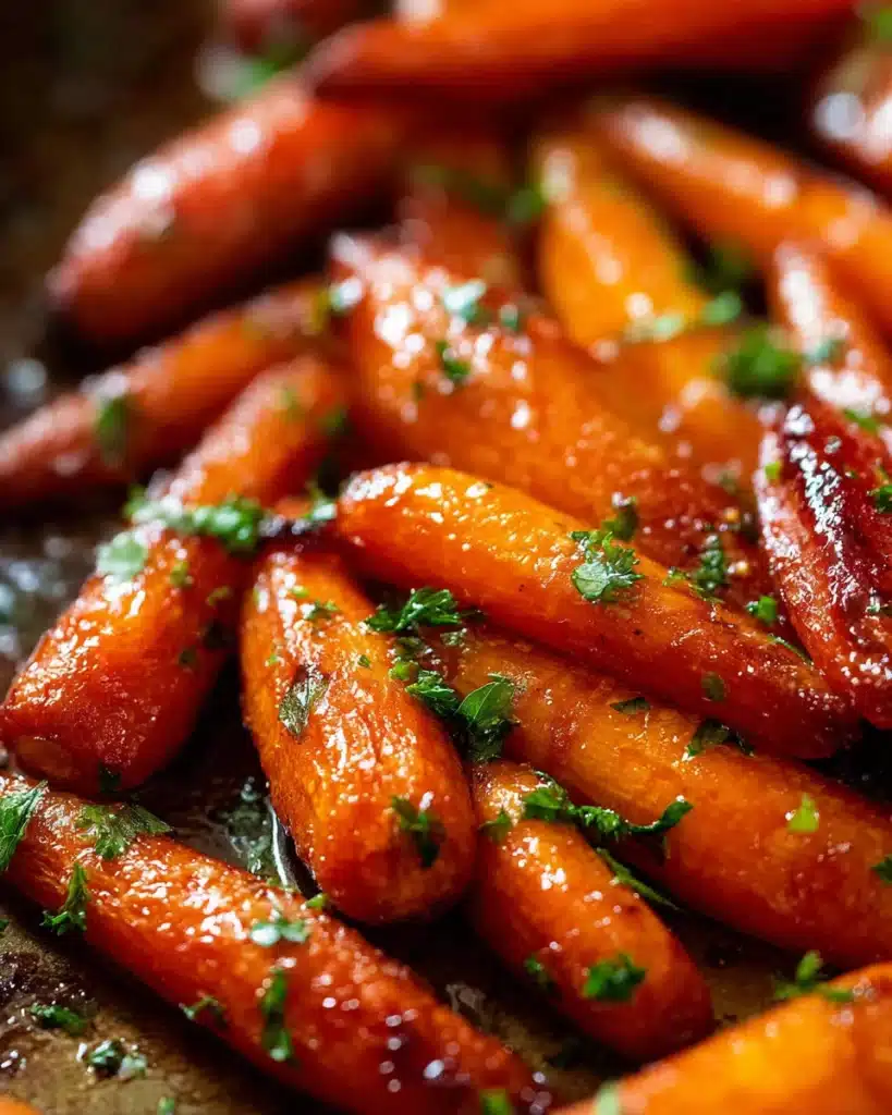 Roasted glazed carrots with caramelized edges and parsley