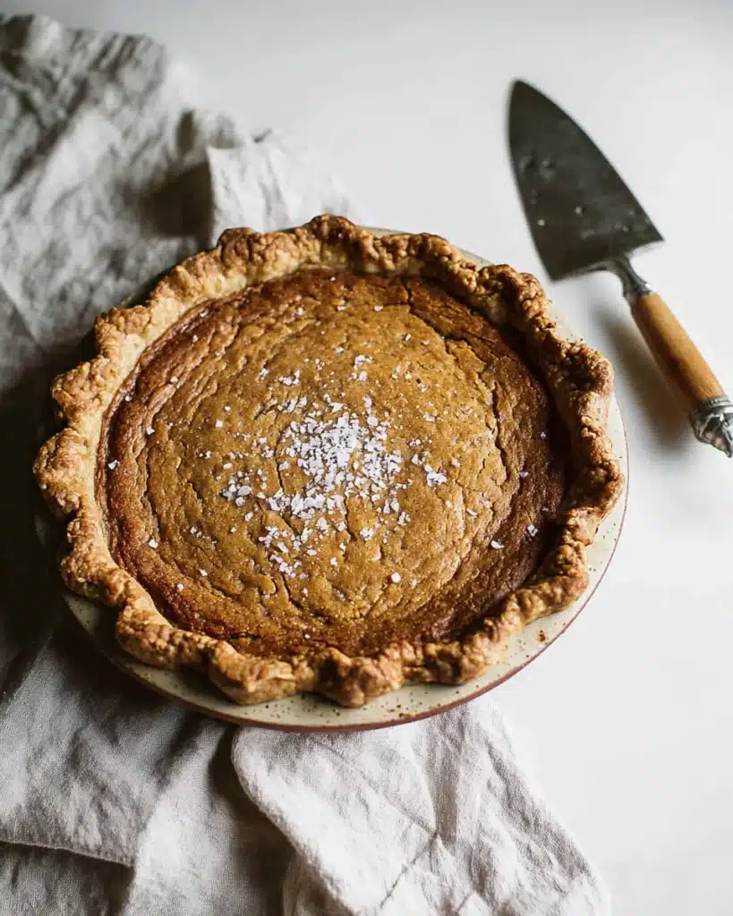 Whole salted maple pie with flaky crust and sea salt