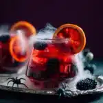 Spooky sangria with blood oranges, blackberries, and dry ice fog