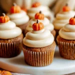 Pumpkin cupcakes with cream cheese frosting and fondant pumpkins