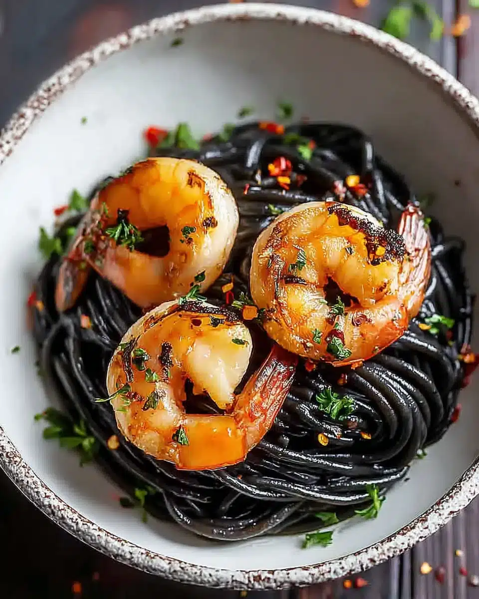 Vampire Pasta (Spooky Squid Ink Pasta with Garlic Shrimp)