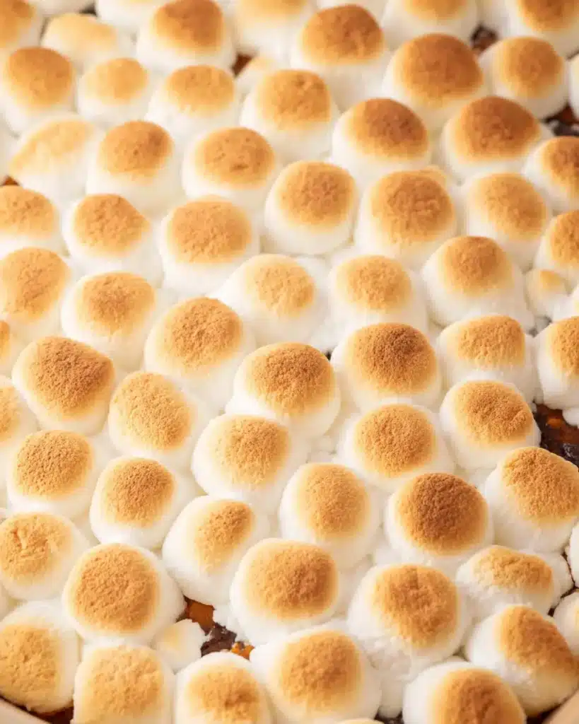Toasted mini marshmallows on sweet potato casserole