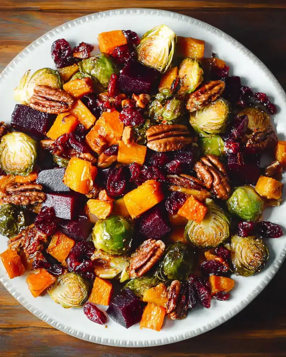 Winter Vegetable Salad Recipe with Butternut Squash, Brussels Sprouts, and Beets