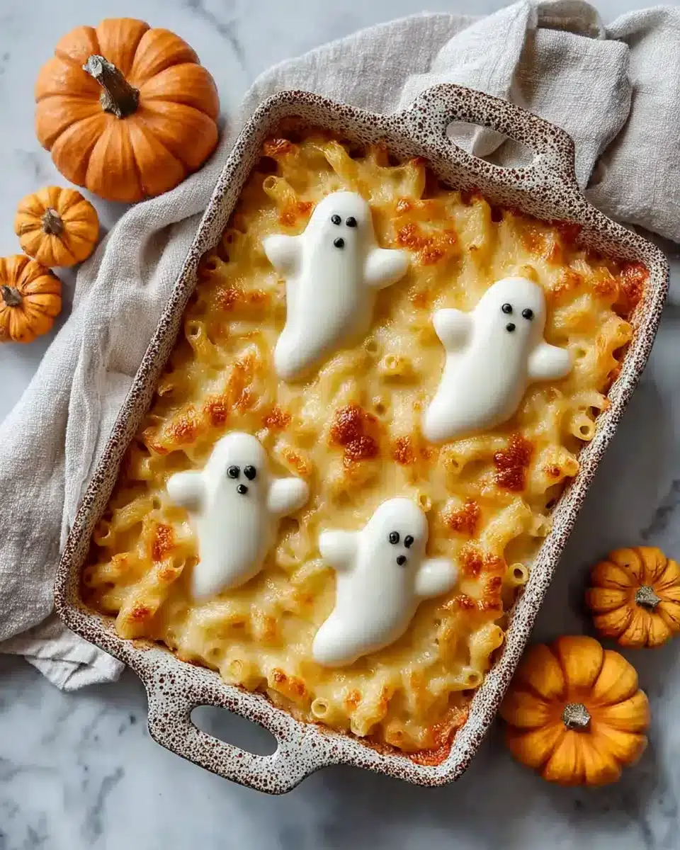 Spooky Baked Mac and Cheese with Mozzarella Ghosts