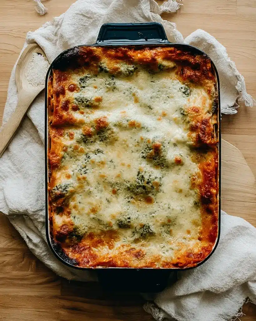 Golden baked Christmas lasagna fresh from the oven