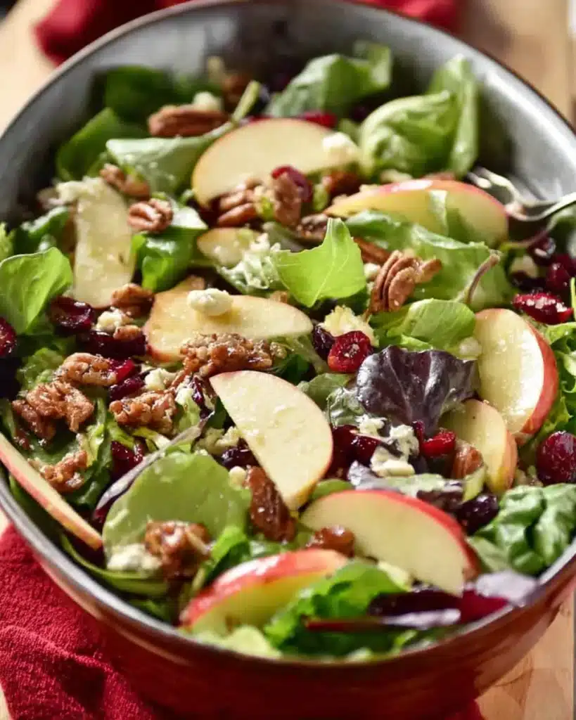 Festive Holiday Honeycrisp Salad with apples, pecans, and cranberries