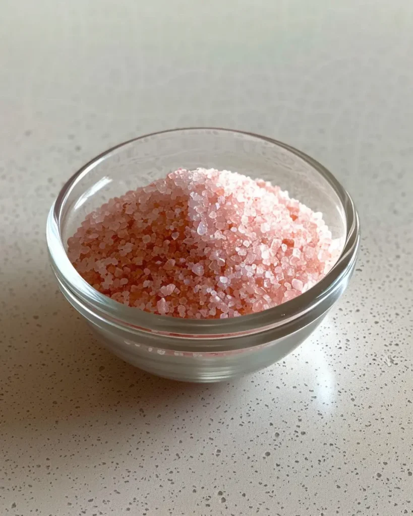 pink Himalayan salt in glass bowl for pink salt trick recipe