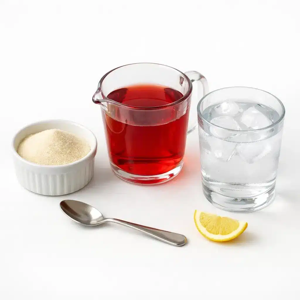 Ingredients for bariatric gelatin jello recipe weight loss with gelatin, sugar-free juice, and cold water