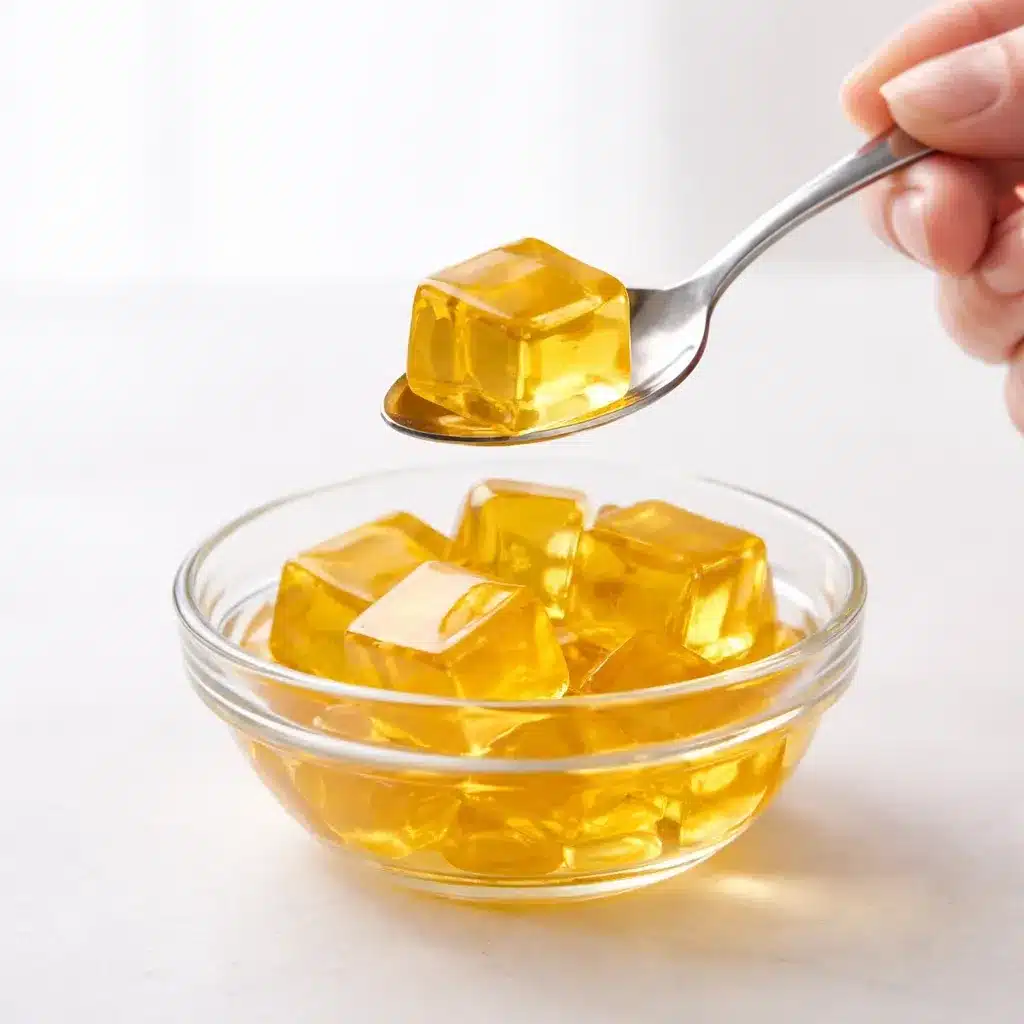 Serving a gelatin trick recipe cube on a spoon