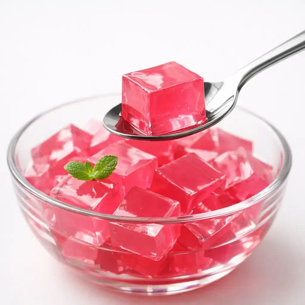 Small serving of 3 ingredient gelatin trick recipe cubes with spoon