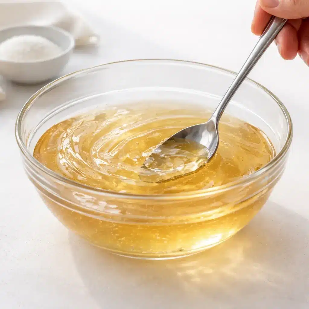 Stirring gelatin trick recipe mixture until clear and glossy