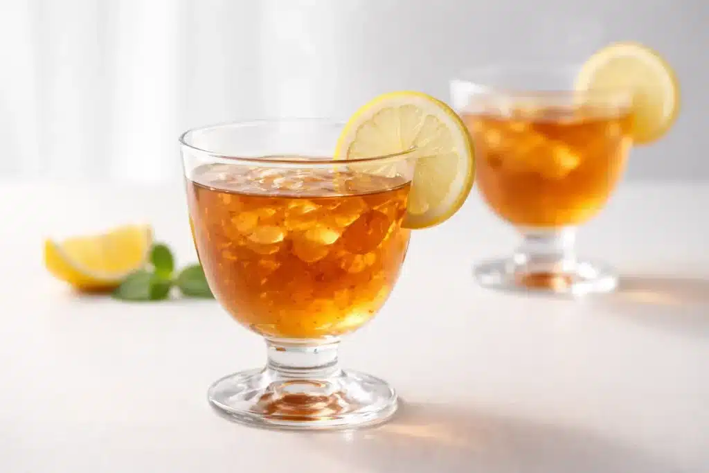 Dr Jennifer Ashton gelatin trick recipe tea drink in a glass cup with lemon