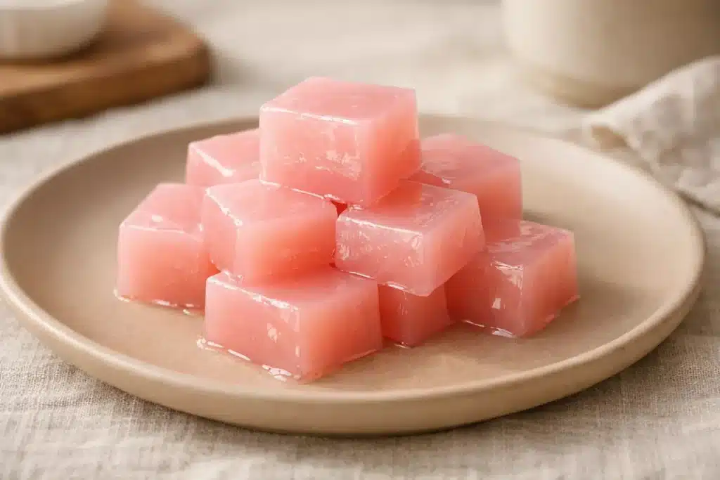 Jillian Michaels Gelatin Recipe pink gelatin cubes on plate
